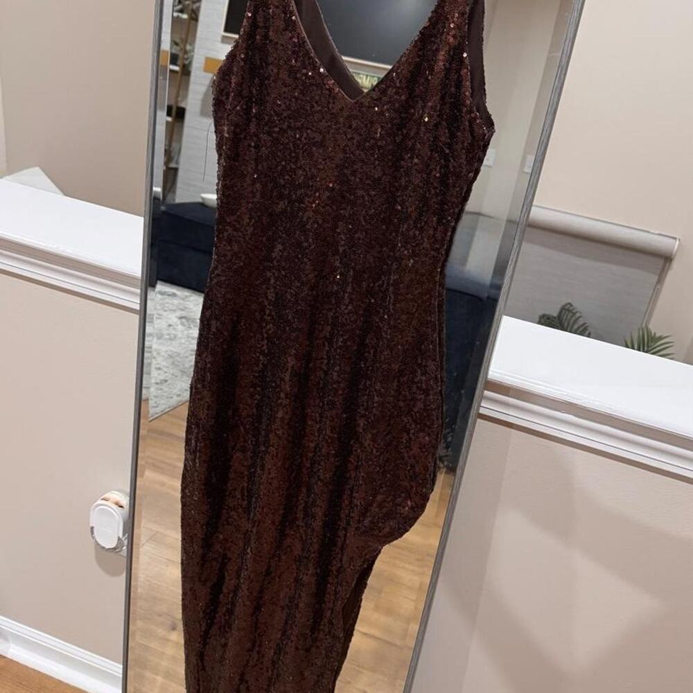 Brown sequin dress with zipper